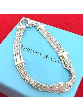 Tiffany & Co Vintage T Rope Chain Bracelet 925 Sterling Silver